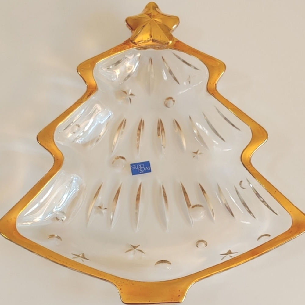 Studio Nova Gold Trim Glass Christmas Bowl Christmas Tree Design